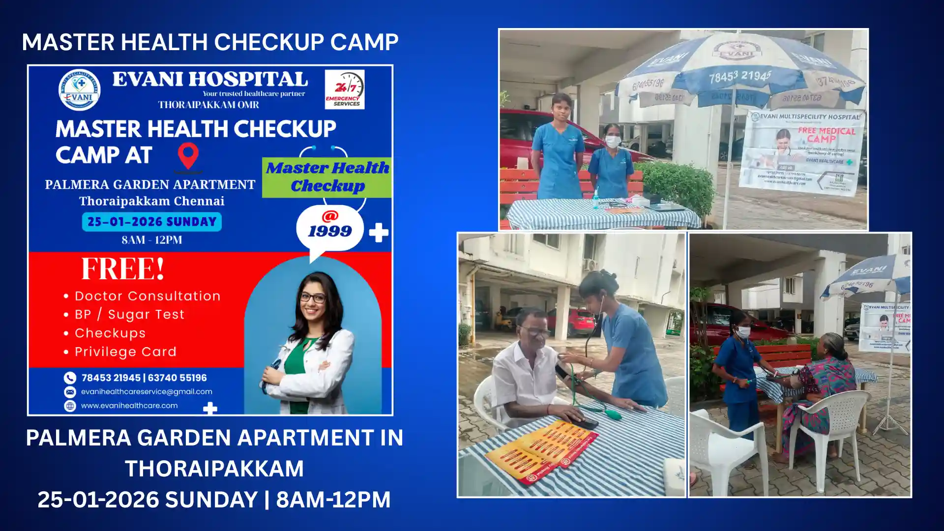 Evani-Hospital-OMR-MASTER-HEALTH-CHECKUP-camp-PALMERA GARDEN APARTMENT IN Thoraipakkam